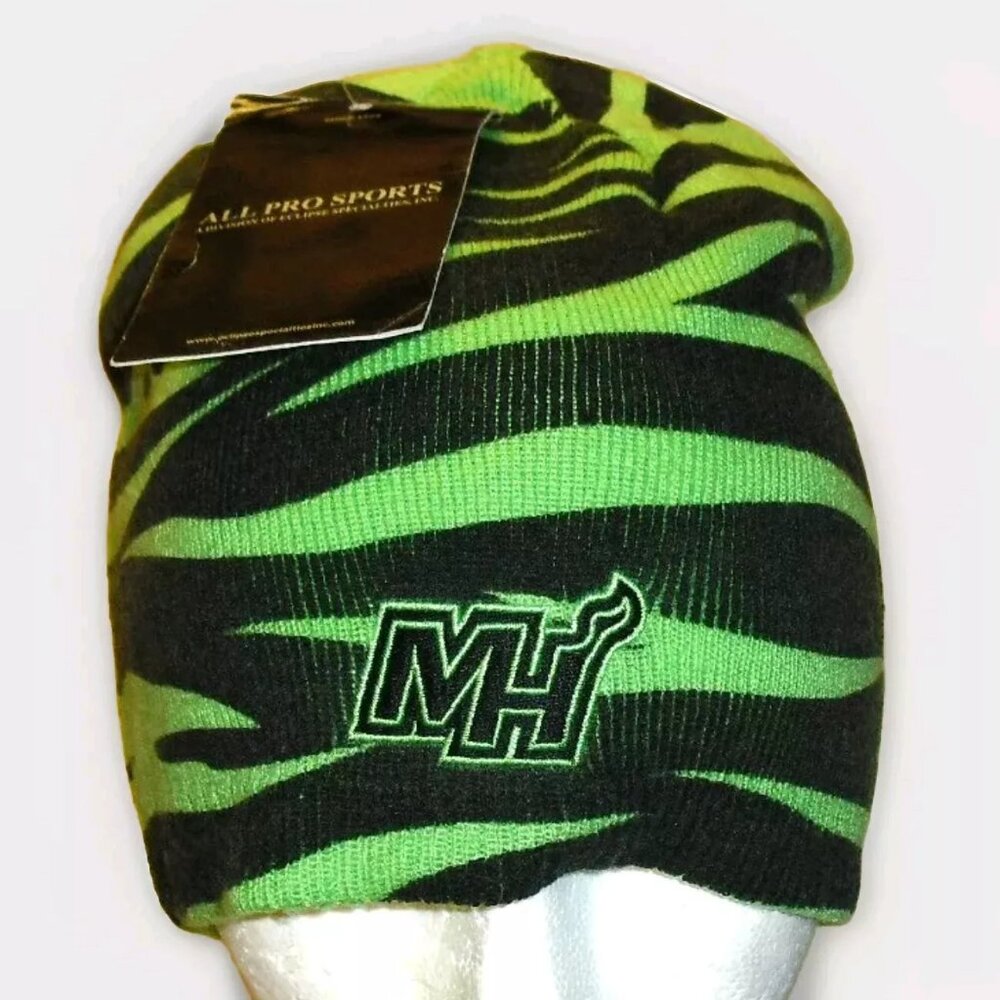 Miami Heat Mens Lime Green Black Beanie Winter Hat Cap New Tags Nba